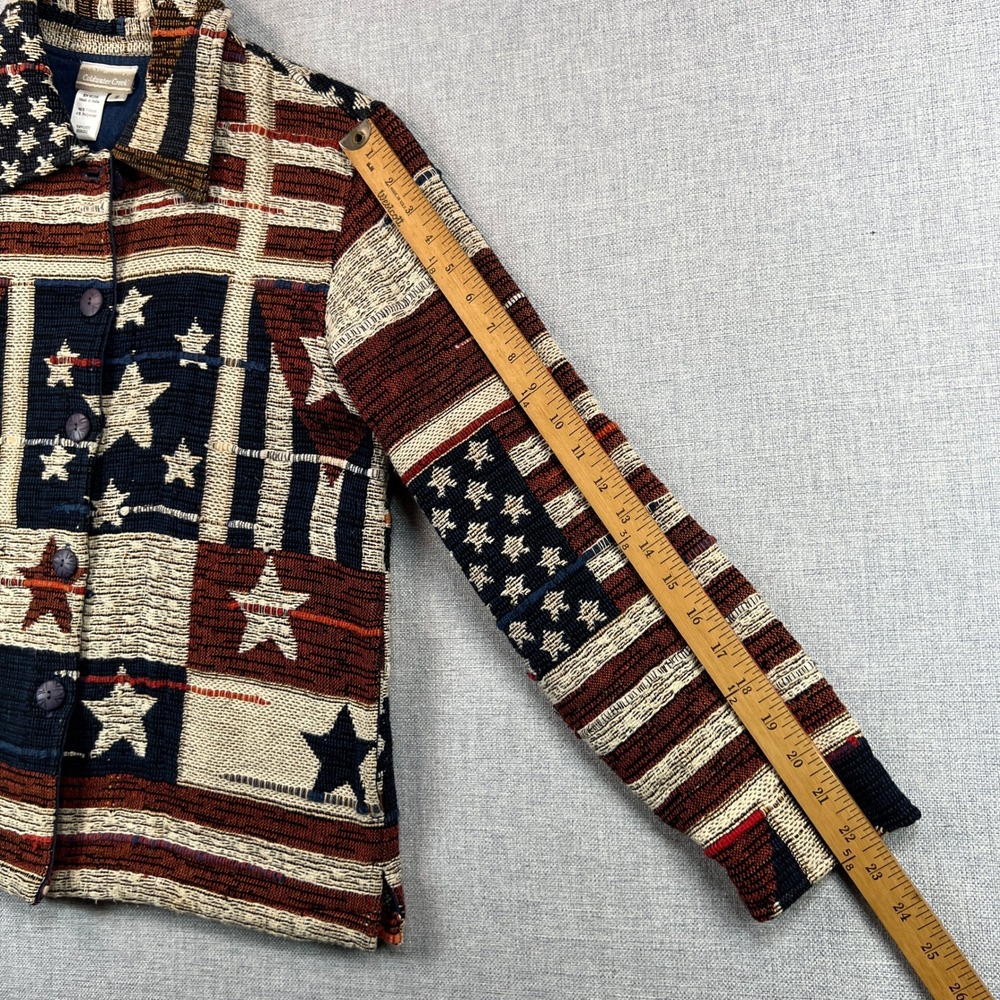 Vintage Coldwater Creek Americana USA Tapestry Jacket Women S Stars Stripes - Picture 7 of 8